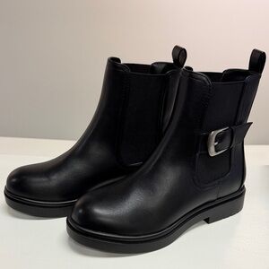 Black Vegan Leather Ankle Boots with Buckle
